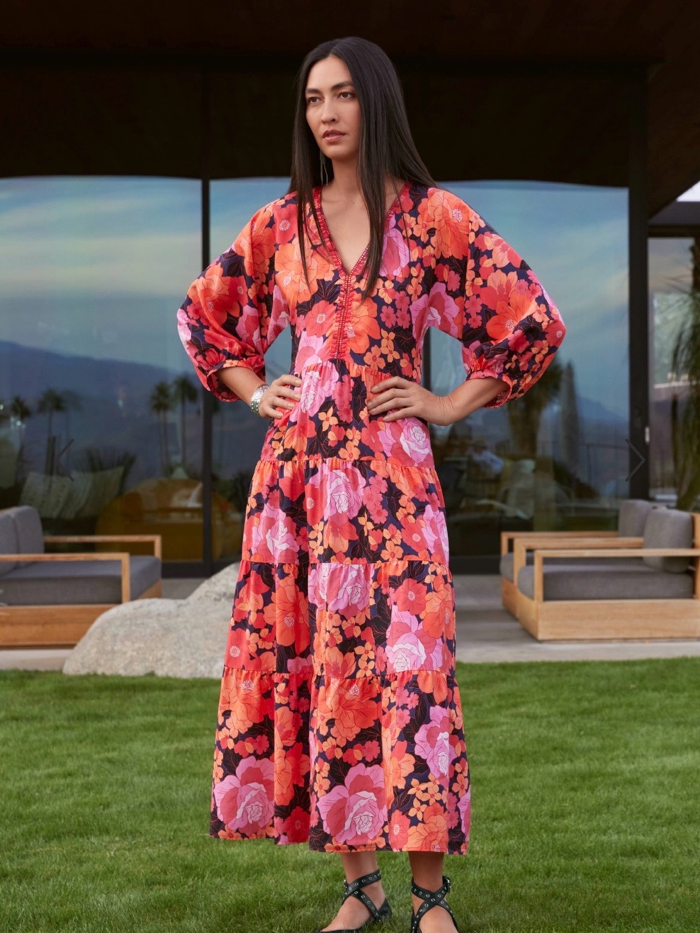 Johnny Was BECCA DOLMAN TIERED DRESS Like-New Large